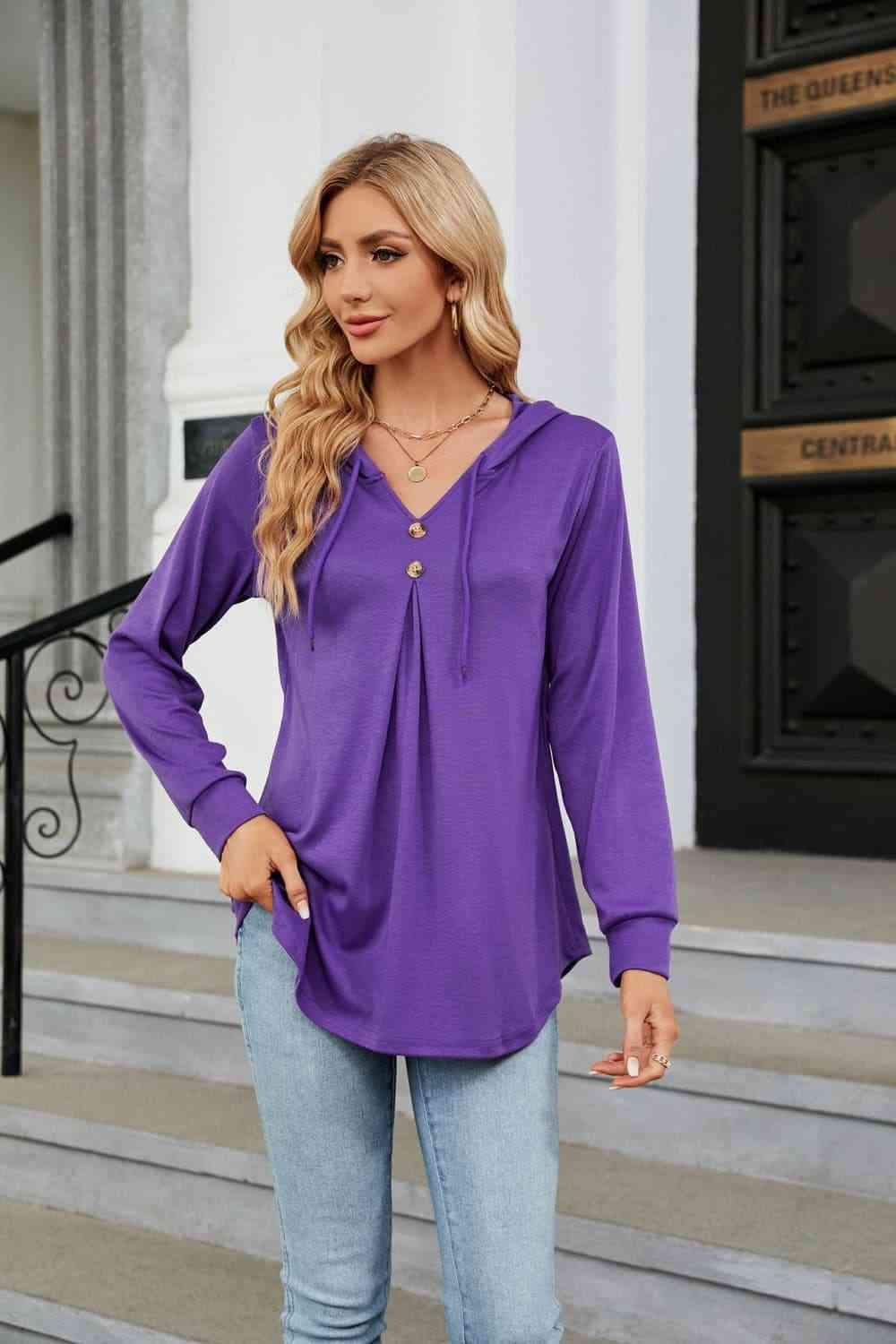 Long Sleeve Hooded Blouse Purple Blouses - Tophatter Daily Deals