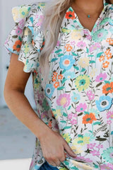 Floral Layered Flutter Sleeve Blouse Blouses - Tophatter Daily Deals