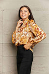 Printed Mock Neck Long Sleeve Blouse Blouses - Tophatter Daily Deals