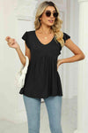 V-Neck Flutter Sleeve Babydoll Blouse Blouses - Tophatter Daily Deals