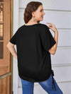 Plus Size Drawstring V-Neck Short Sleeve Blouse Blouses - Tophatter Daily Deals