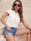 Tie Neck Ruffled Short Sleeve Blouse Blouses - Tophatter Daily Deals