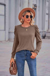 Heathered Puff Sleeve Round Neck Tunic Top Women's T-Shirts - Tophatter Daily Deals