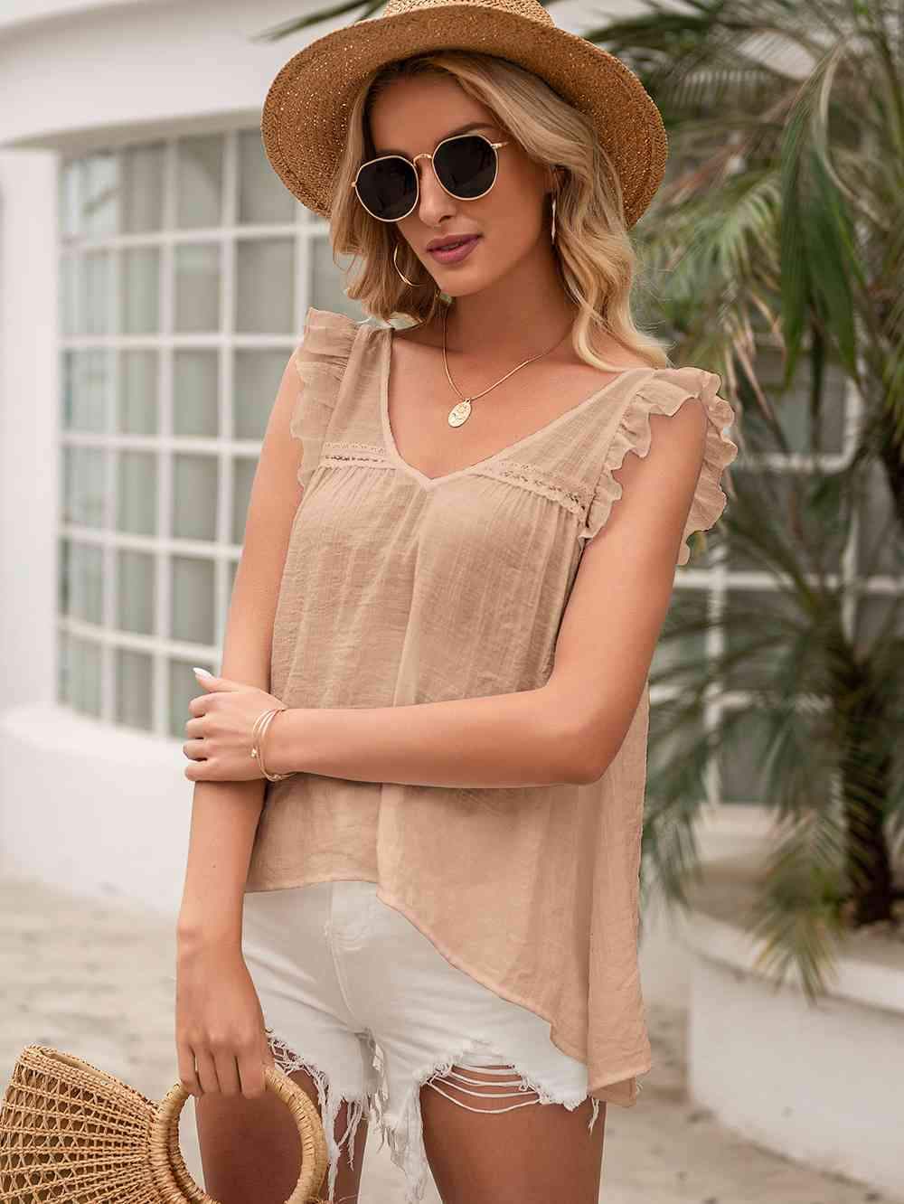 Tie Back V-Neck Ruffled Blouse Dust Storm Blouses - Tophatter Daily Deals