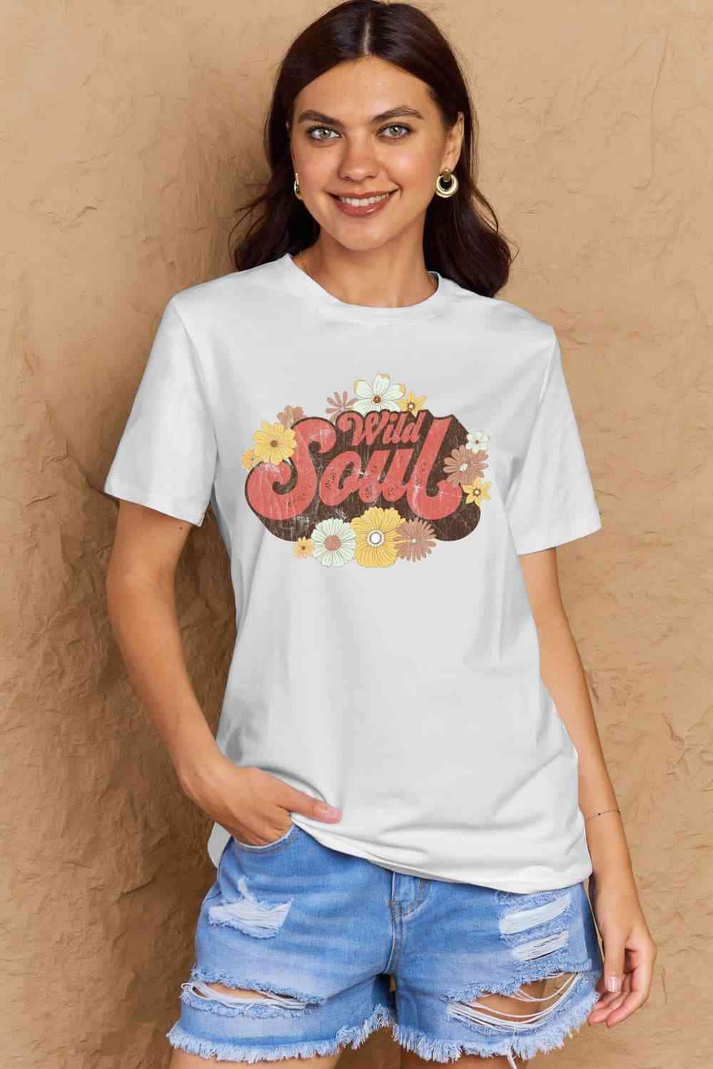 Simply Love Full Size WILD SOUL Graphic Cotton T-Shirt Women's T-Shirts - Tophatter Daily Deals