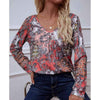 Printed V-Neck Long Sleeve Blouse Blouses - Tophatter Daily Deals