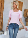 Eyelet Asymmetrical Neck Short Sleeve T-Shirt Women's T-Shirts - Tophatter Daily Deals