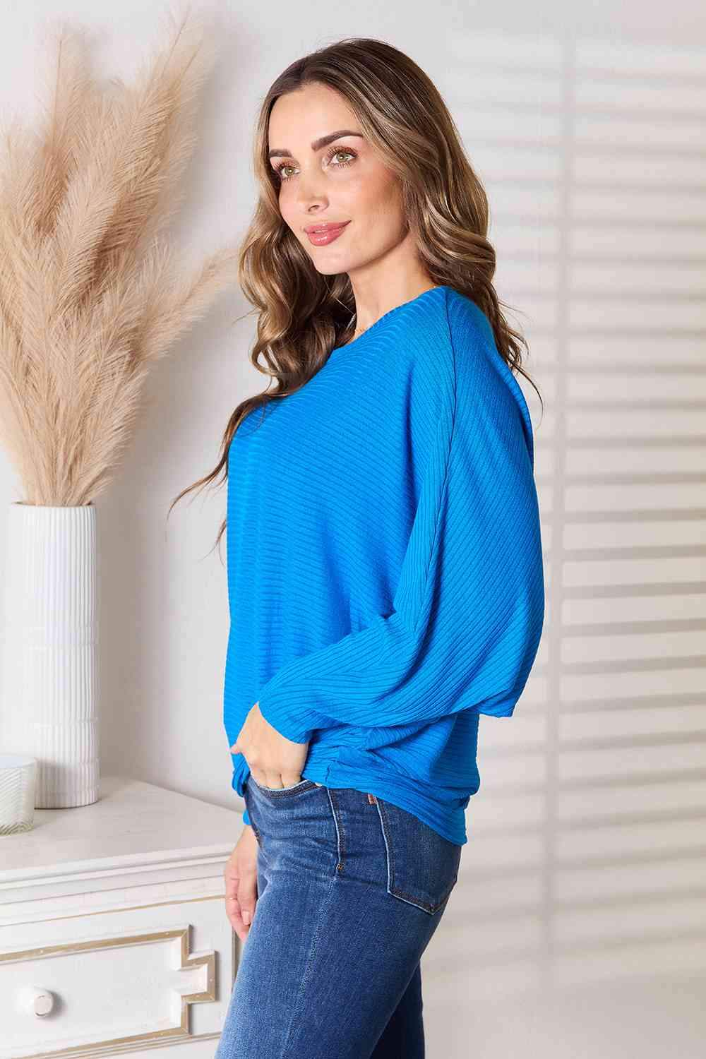 Zenana Full Size Round Neck Batwing Sleeve Blouse Blouses - Tophatter Daily Deals