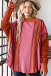 Color Block Exposed Seam Top Red Orange Blouses - Tophatter Daily Deals