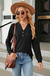 V-Neck Long Sleeve Blouse Black Blouses - Tophatter Daily Deals