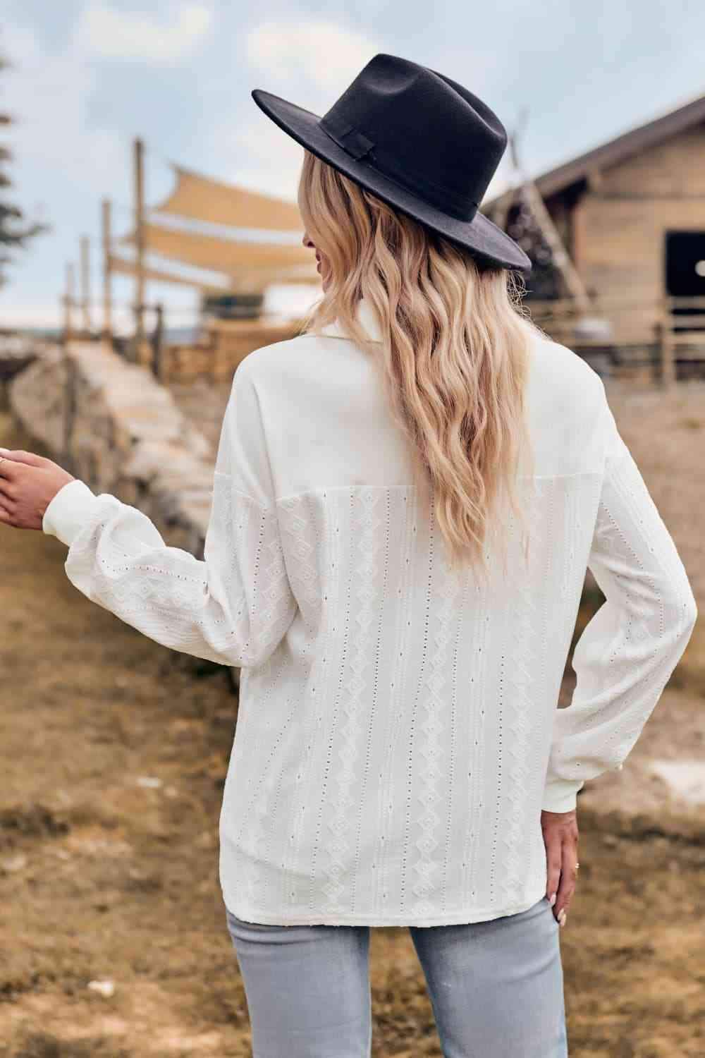 Johnny Collar Long Sleeve Blouse Blouses - Tophatter Daily Deals