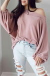 Ribbed Long Sleeve Knit Top Blush Pink Blouses - Tophatter Daily Deals