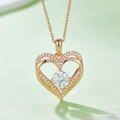 1.2 Carat Moissanite 925 Sterling Silver Heart Necklace Rose Gold One Size Moissanite - Tophatter Daily Deals