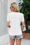 Contrast V-Neck Puff Sleeve Top Blouses - Tophatter Daily Deals