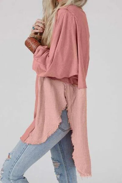 Santa Graphic Exposed Seams Round Neck Blouse Blouses - Tophatter Daily Deals