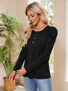 Buttoned Round Neck Puff Sleeve T-Shirt Women's T-Shirts - Tophatter Daily Deals