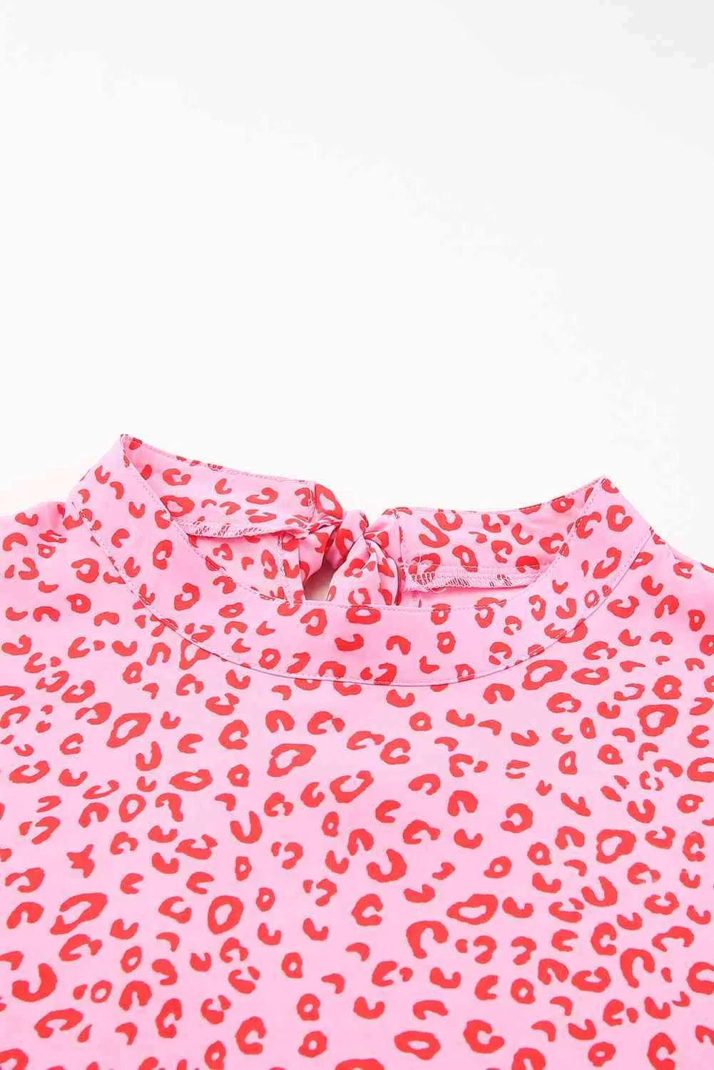 Leopard Print Lace Short Sleeve Blouse Blouses - Tophatter Daily Deals