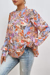 Multicolour Floral Print Sleeve Frilled Round Neck Blouse Blouses - Tophatter Daily Deals