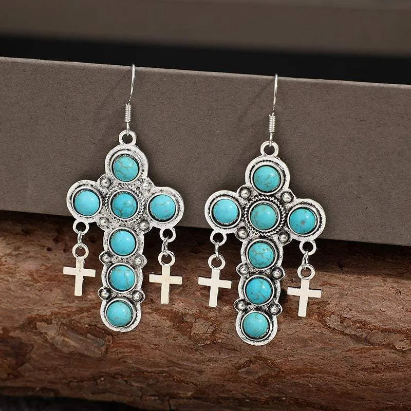 Artificial Turquoise Cross Shape Earrings Earrings - Tophatter Daily Deals