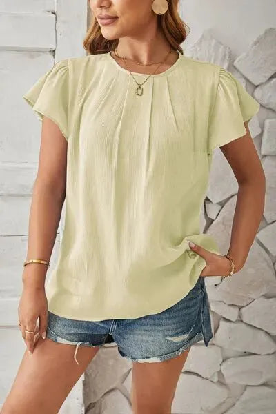 Round Neck Keyhole Cap Sleeve T-Shirt Women's T-Shirts - Tophatter Daily Deals