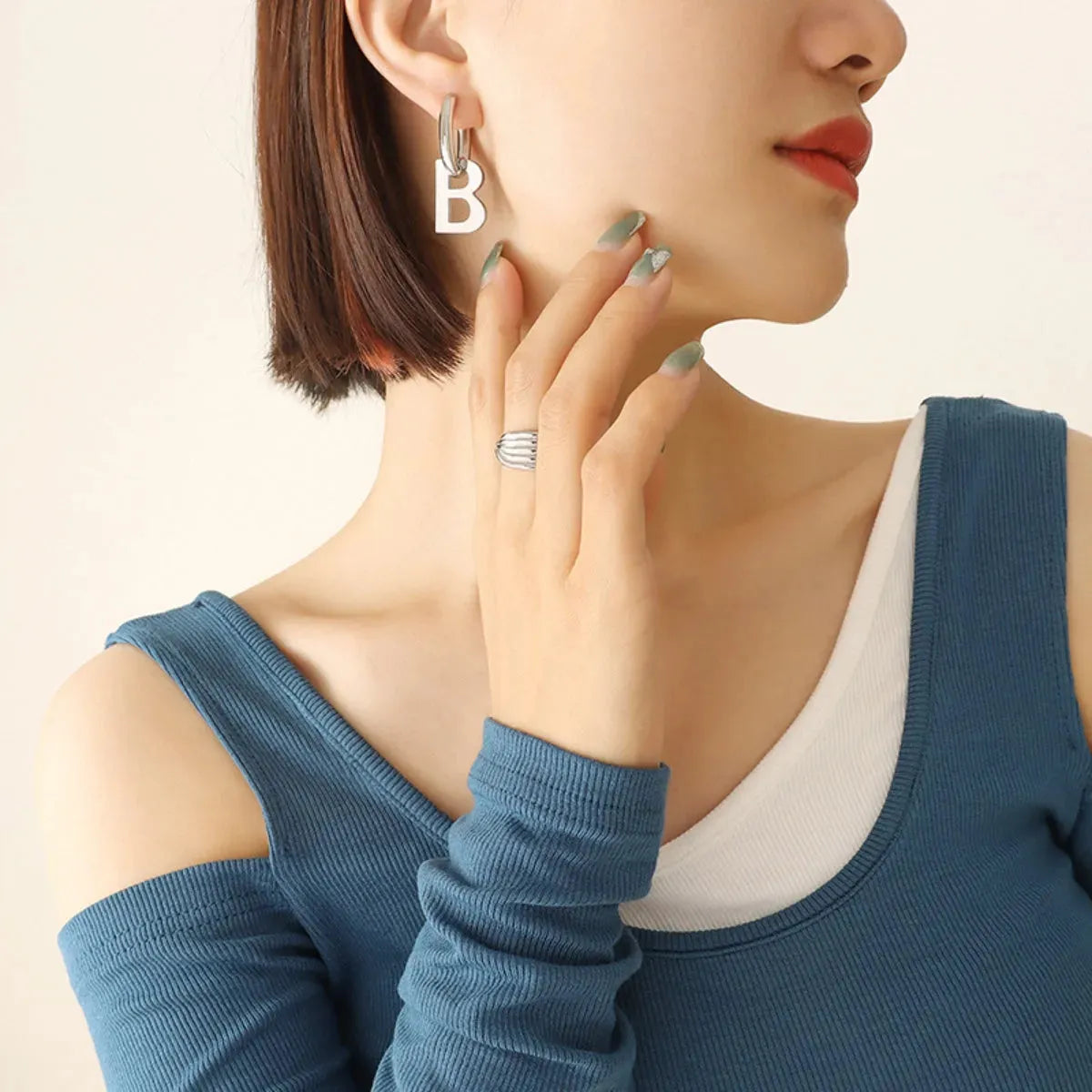 Letter B Titanium Steel Earrings Silver One Size Earrings - Tophatter Daily Deals