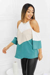 Hailey & Co Full Size Color Block Cold-Shoulder Blouse Blouses - Tophatter Daily Deals