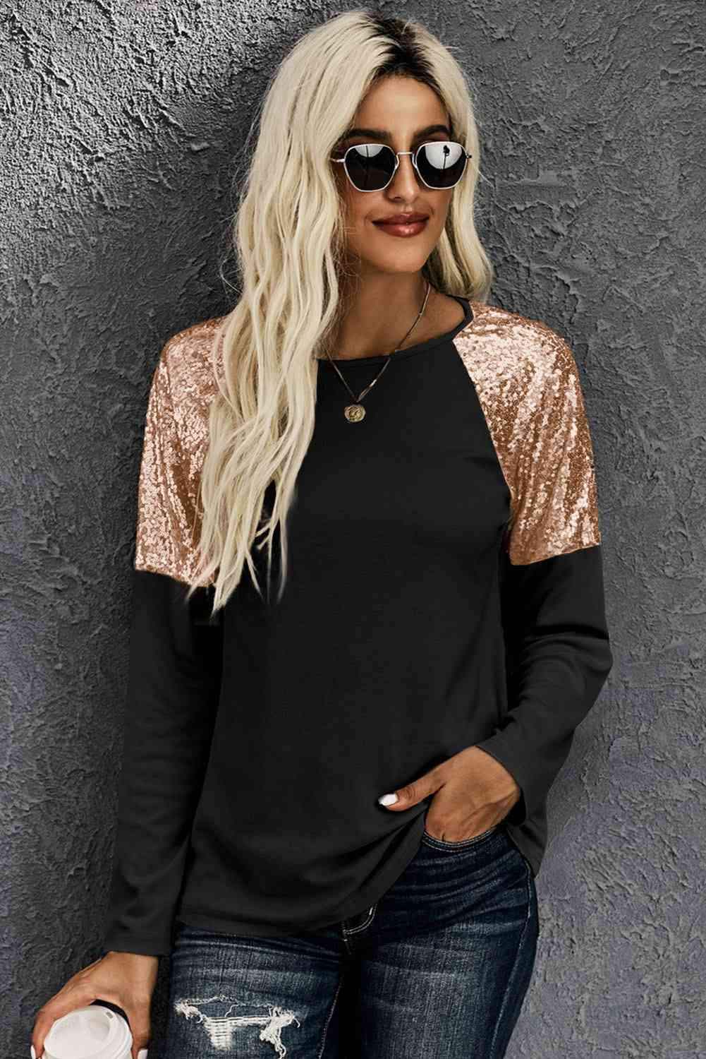 Sequin Shoulder Top Women's T-Shirts - Tophatter Daily Deals