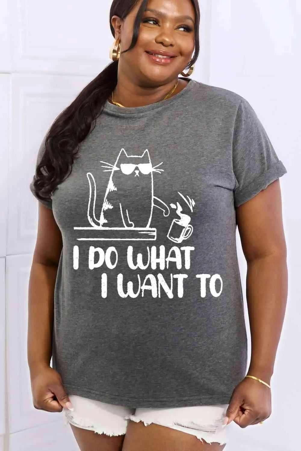 Simply Love Full Size I DO WHAT I WANT TO Graphic Cotton Tee Women's T-Shirts - Tophatter Daily Deals