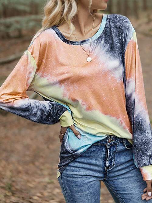 Printed Round Neck Long Sleeve T-Shirt Women's T-Shirts - Tophatter Daily Deals