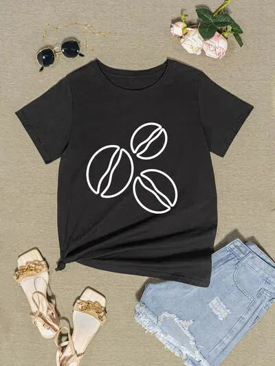 Coffee Bean Graphic Round Neck T-Shirt Women's T-Shirts - Tophatter Daily Deals