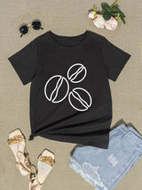 Coffee Bean Graphic Round Neck T-Shirt Women's T-Shirts - Tophatter Daily Deals