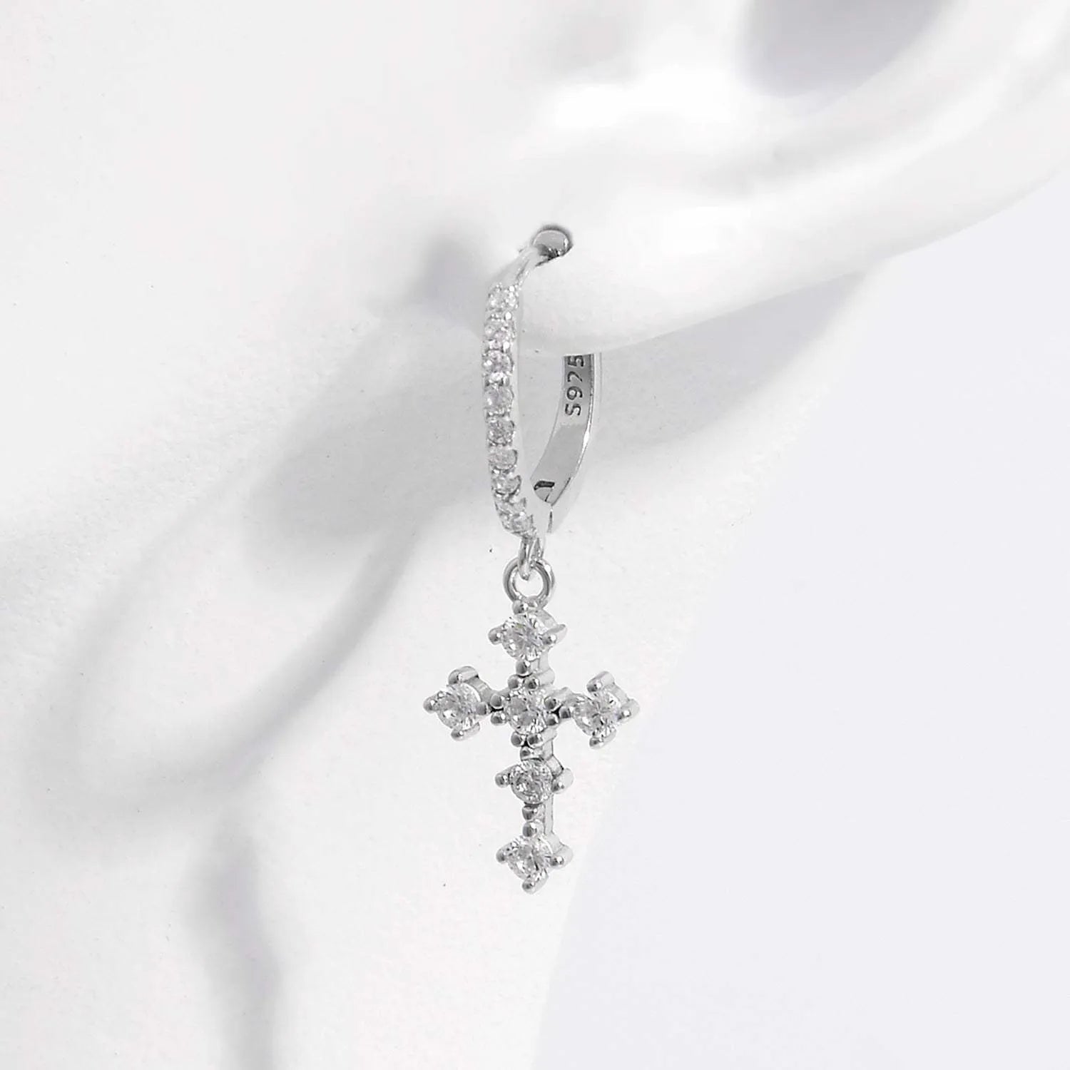 925 Sterling Silver Inlaid Zircon Cross Dangle Earrings Earrings - Tophatter Daily Deals