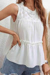 Frill Trim Round Neck Sleeveless Top White Blouses - Tophatter Daily Deals