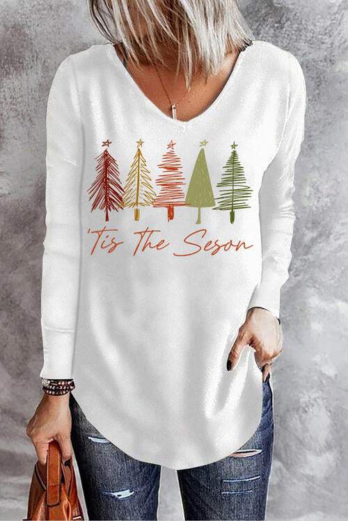 Graphic V-Neck Long Sleeve T-Shirt Women's T-Shirts - Tophatter Daily Deals