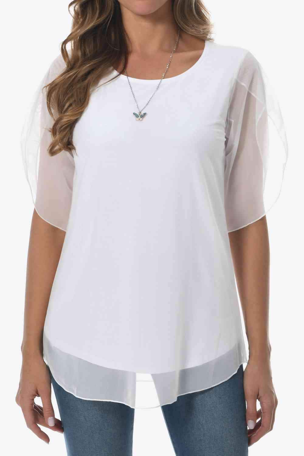 Round Neck Curved Hem Blouse Blouses - Tophatter Daily Deals