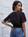 Swiss Dot Surplice Neck Cropped Top Blouses - Tophatter Daily Deals