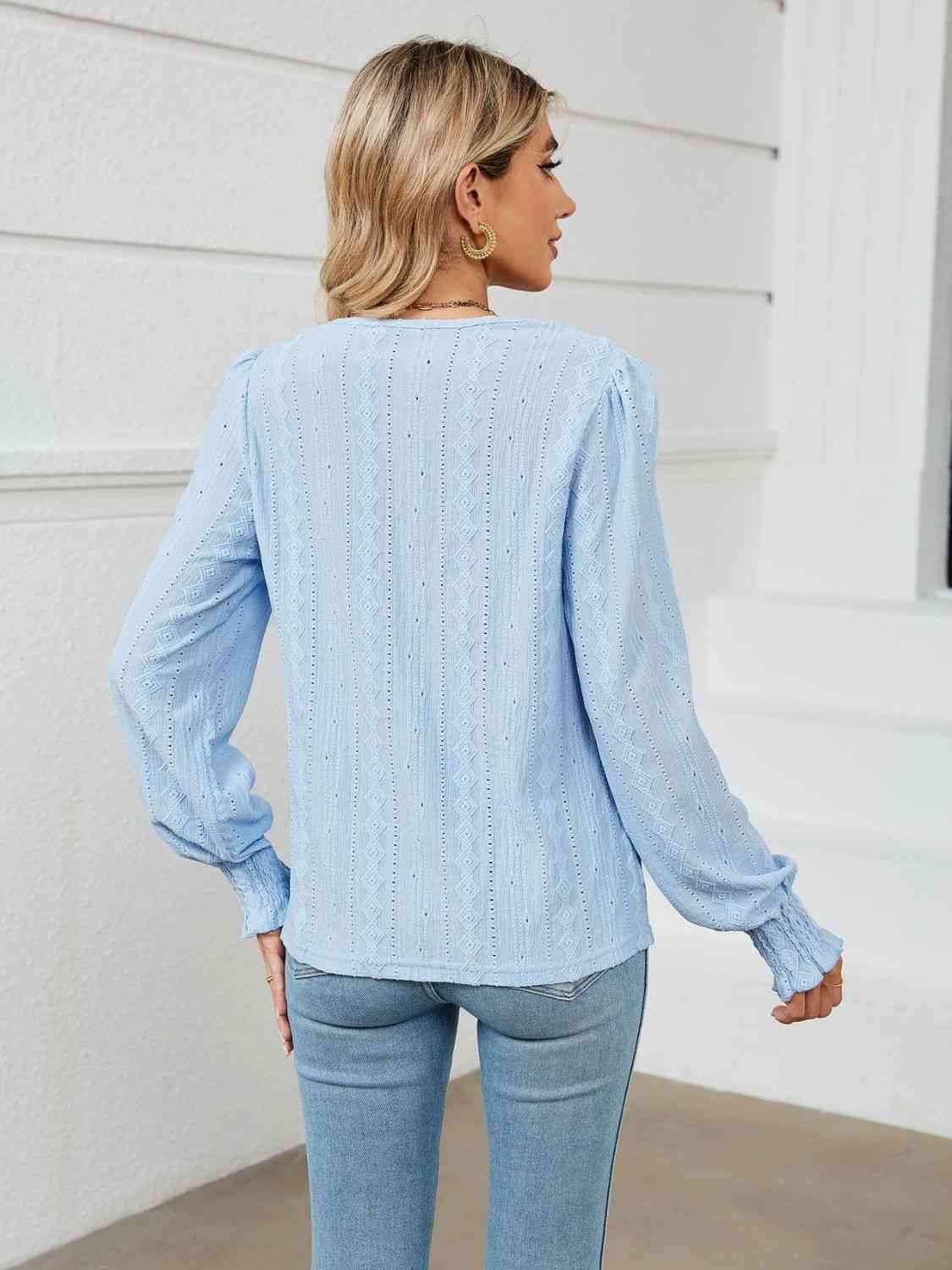 V-Neck Puff Sleeve Blouse Blouses - Tophatter Daily Deals