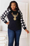 Heimish Full Size Sequin Reindeer Graphic Plaid Top Women's T-Shirts - Tophatter Daily Deals