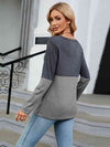 V-Neck Long Sleeve Two-Tone T-Shirt Women's T-Shirts - Tophatter Daily Deals