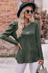 Double Take Round Neck Puff Sleeve Ribbed Top Blouses - Tophatter Daily Deals