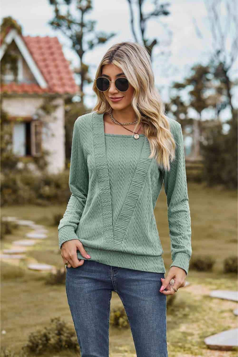 Square Neck Long Sleeve Blouse Blouses - Tophatter Daily Deals