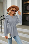 Round Neck Ruffled Peplum Blouse Blouses - Tophatter Daily Deals