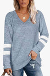 Striped Contrast Raglan Sleeve Top Sky Blue Women's T-Shirts - Tophatter Daily Deals