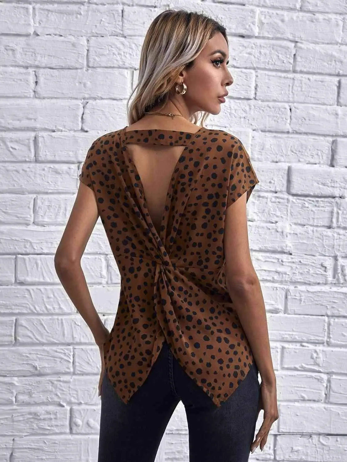 Twisted Open Back Blouse Tiger Blouses - Tophatter Daily Deals
