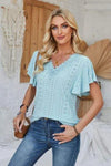 Eyelet Applique V-Neck Cap Sleeve T-Shirt Women's T-Shirts - Tophatter Daily Deals