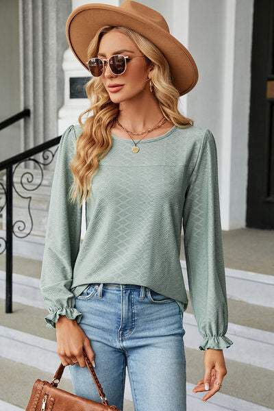 Round Neck Flounce Sleeve T-Shirt Women's T-Shirts - Tophatter Daily Deals