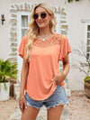 Lace Detail Round Neck Short Sleeve T-Shirt Coral Women's T-Shirts - Tophatter Daily Deals