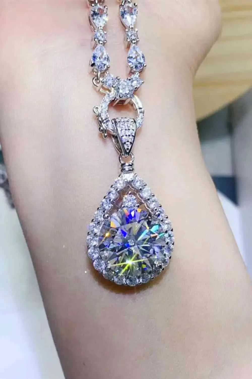 10 Carat Moissanite Teardrop Pendant Platinum-Plated Necklace Silver One Size Moissanite - Tophatter Daily Deals