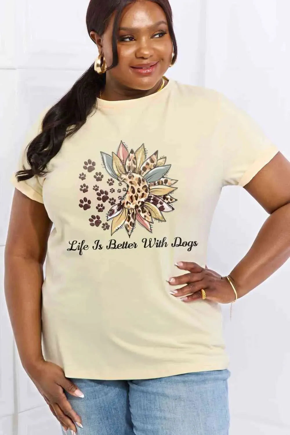 Simply Love Simply Love Full Size LIFE IS BETTER WITH DOGS Graphic Cotton Tee Women's T-Shirts - Tophatter Daily Deals