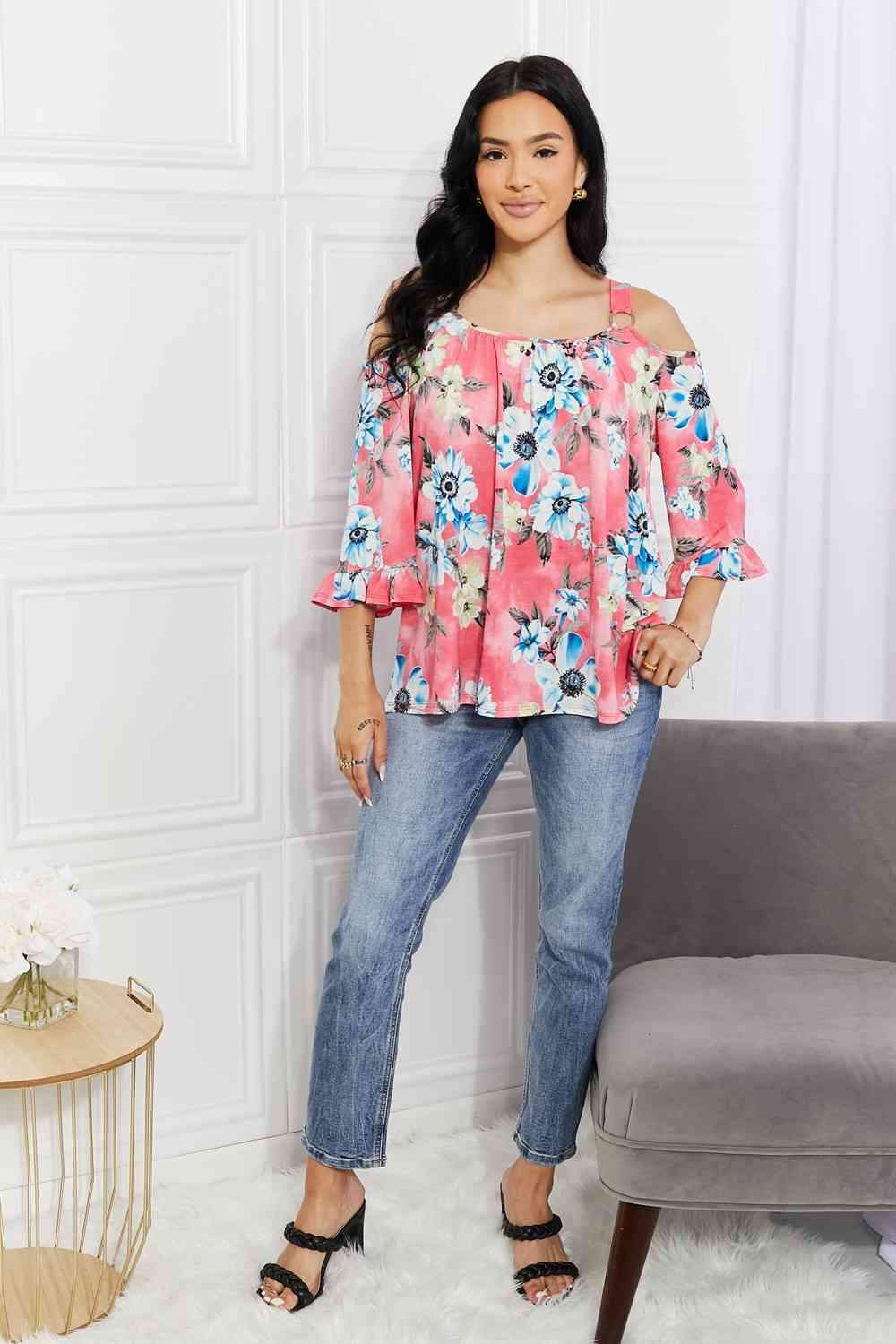 Sew In Love Full Size Fresh Take Floral Cold-Shoulder Top Blouses - Tophatter Daily Deals